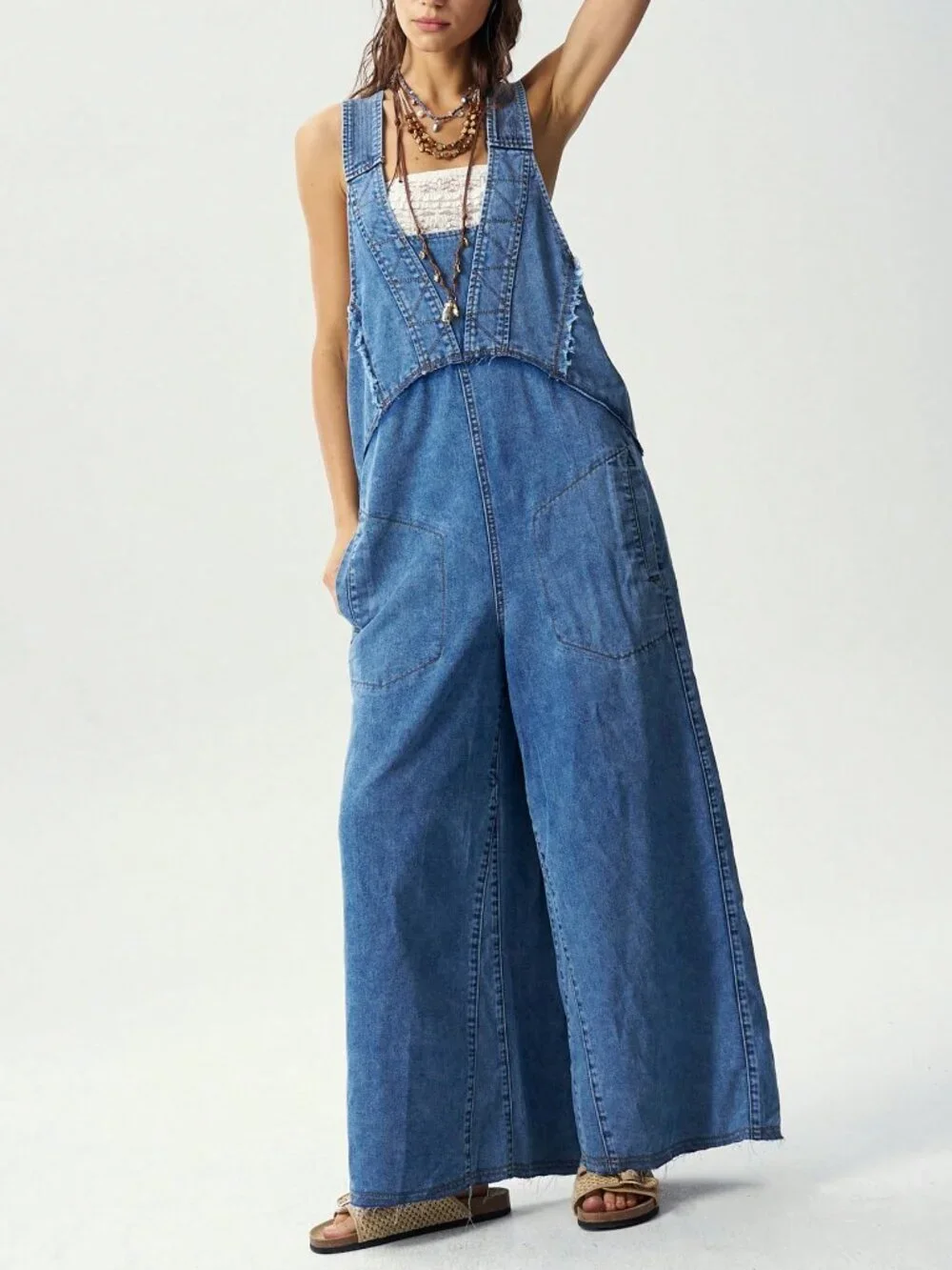 Blue Casual Women's Woven Denim Washed Jumpsuit